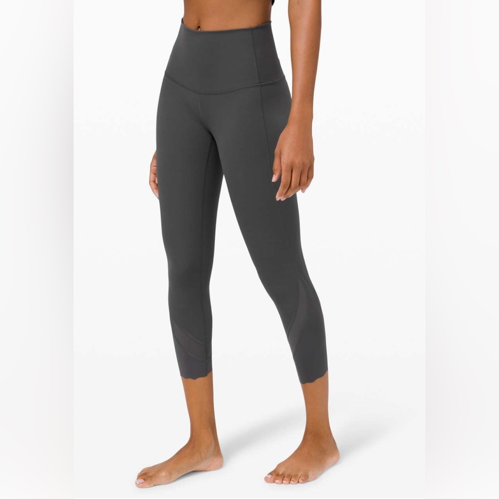 Lululemon Wunder Under Crop High Rise Roll Down Scalloped Dark Gray Leggings